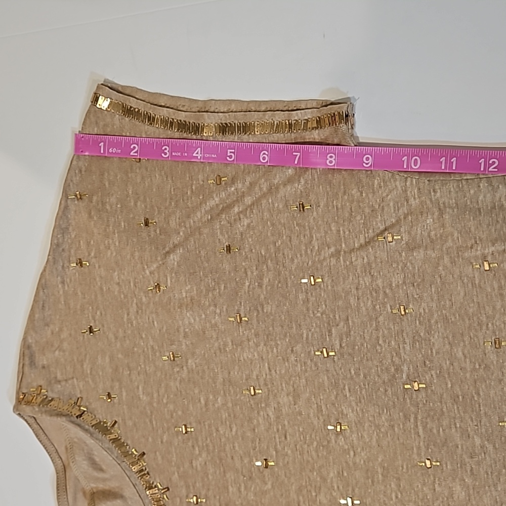 White House Black Market sequins embellish tan top women's size Large - Picture 10 of 12